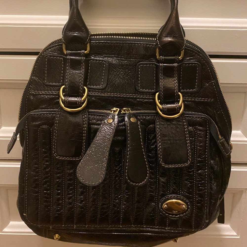 Chloe Bay Bowler Handbag in Distressed Black